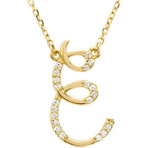 14k Yellow Gold Letter "E" 1/10 CTW Diamond Initial 17" Necklace