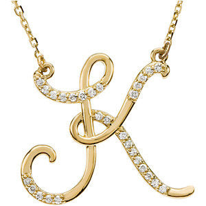 14k Yellow Gold Letter "K" 1/6 CTW Diamond Initial 17" Necklace