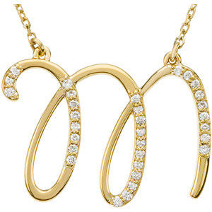 14k Yellow Gold Letter "M" 1/6 CTW Diamond Initial 17" Necklace