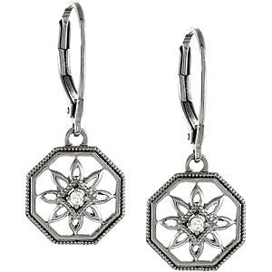 Sterling Silver .04 CTW Diamond Lever Back Earrings