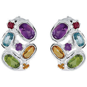 Sterling Silver Amethyst, Citrine, Peridot, Sky Blue Topaz & Brazilian Garnet Earrings