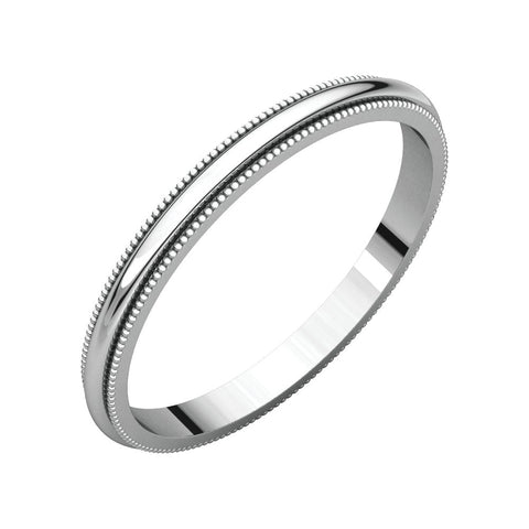 10k White Gold 2mm Milgrain Band, Size 5