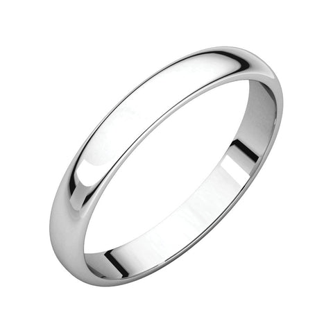 10k White Gold 3mm Half Round Light Band, Size 8