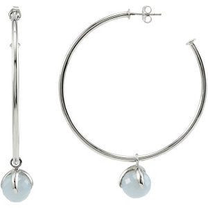 Sterling Silver 50mm Hoop Earrings with 10mm Chalcedony Dangle