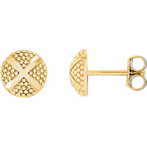 14k Yellow Gold Granulated X Earrings