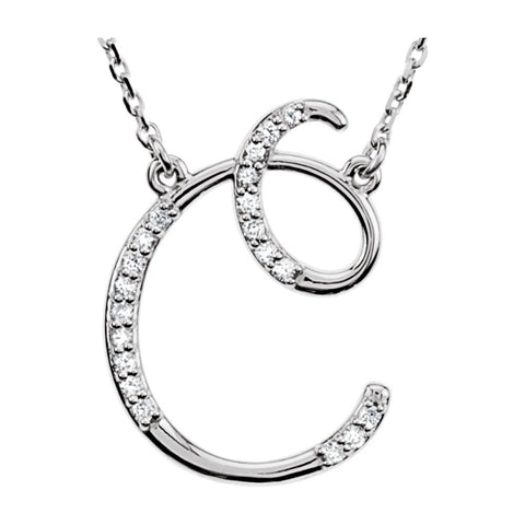 14k White Gold Letter "C" 1/10 CTW Diamond Initial 17" Necklace