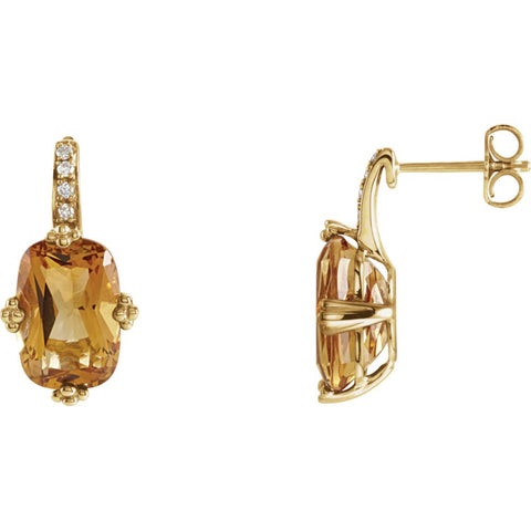 14k Yellow Gold Citrine & .06 CTW Diamond Earrings