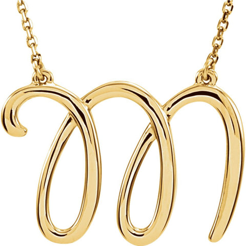 14k Yellow Gold "M" Script Initial 16" Necklace