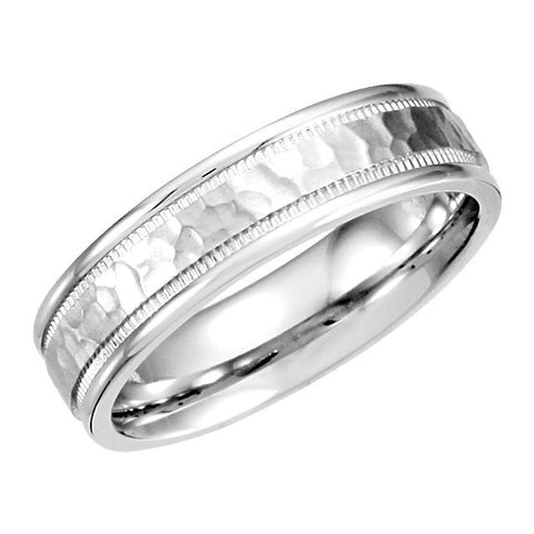 Platinum 6mm Fancy Carved Band with Micro-Hammer Finish Size 10.00