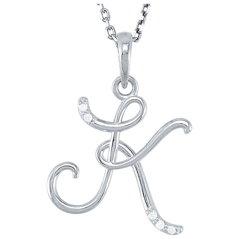 Sterling Silver .03 CTW Diamond Letter "K" Script Initial 18" Necklace