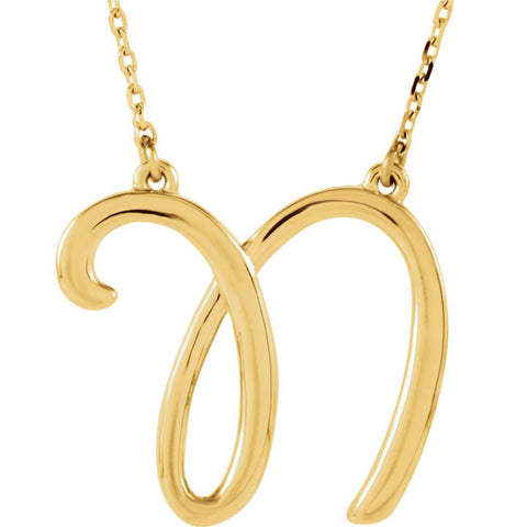 14k Yellow Gold "N" Script Initial 16" Necklace