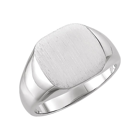 14k White Gold 11mm Square Signet Ring, Size 6