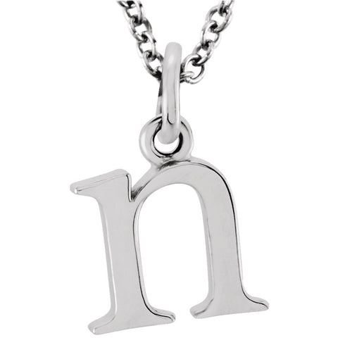 14k White Gold "n" Lowercase Initial 16" Necklace