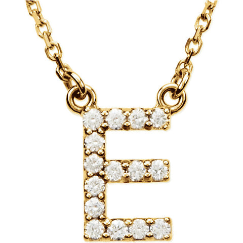 14k Yellow Gold Letter "E" 1/6 CTW Diamond 16" Necklace