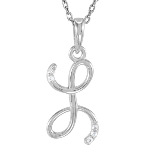 14k White Gold .03 CTW Diamond Letter "L" Script Initial 18" Necklace