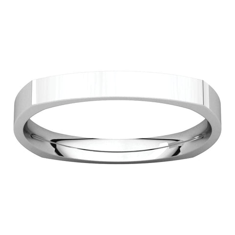 14k White Gold 2.5mm Square Comfort Fit Band, Size 11