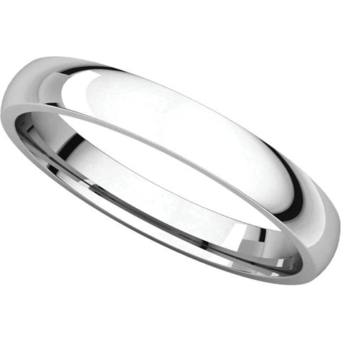 10k White Gold 3mm Light Comfort Fit Band, Size 6.5