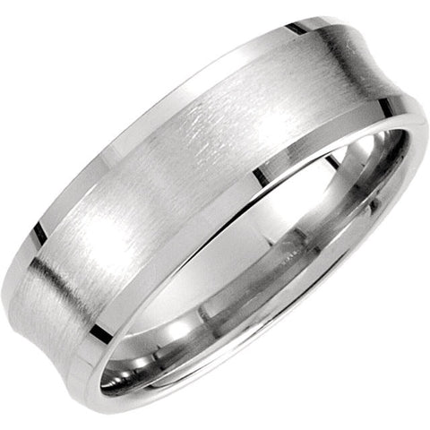 14k White Gold 7.5mm Fancy Beveled Edge Carved Band Size 9.5