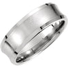 14k White Gold 7.5mm Fancy Beveled Edge Carved Comfort-Fit Wedding Band for Men, Size 9.5