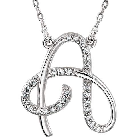 14k White Gold Letter "A" 1/8 CTW Diamond Initial 17" Necklace