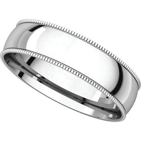 Sterling Silver 5mm Light Comfort Fit Milgrain Band , Size 6