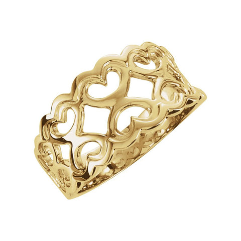 14k Yellow Gold Heart Motif Band, Size 6