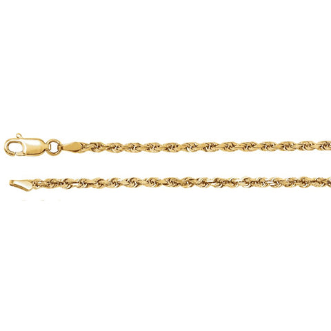 14k Yellow Gold 2.5mm Diamond Cut Rope 7" Chain