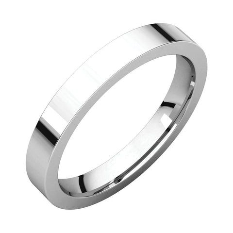 10k White Gold 3mm Flat Comfort Fit Wedding Band, Size 7