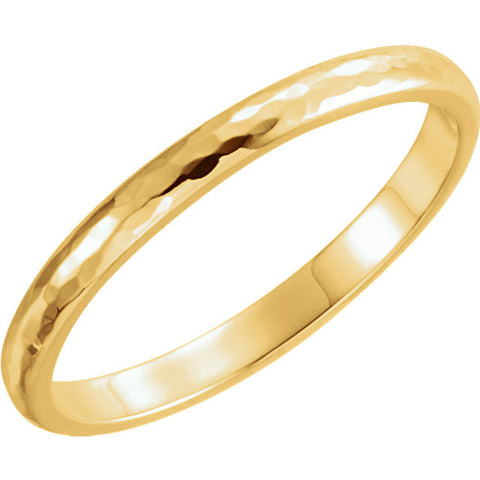 14k Yellow Gold 2mm Half Round Hammer Finish Band Size 6