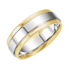 14K Two-Tone Gold 7.5 mm Grooved Flat Edge Band Size 11