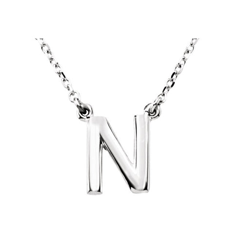 Sterling Silver Letter "N" Block Initial 16" Necklace