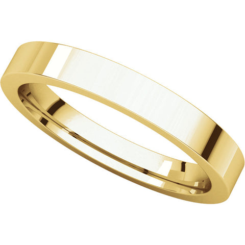 14k Yellow Gold 3mm Flat Comfort Fit Band, Size 8.5