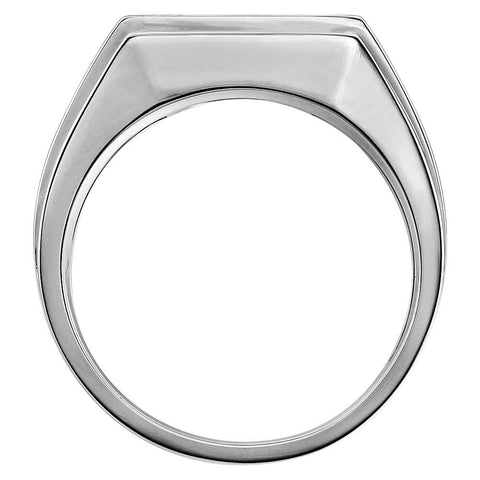 14k White Gold Men's Grooved Signet Ring, Size 10