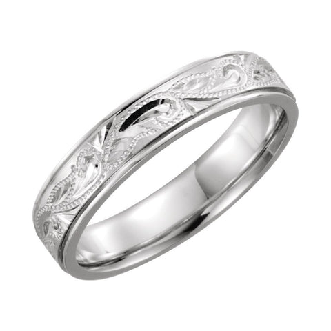 14k White Gold 5mm Hand-Engraved Band Size 11