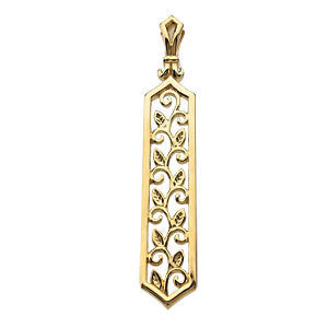 14k Yellow Gold Scroll & Leaf Design Filigree Vertical Pendant