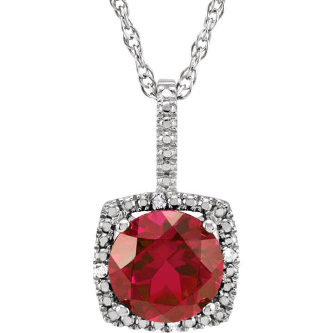 Sterling Silver 7mm Lab-Grown Ruby & .015 CTW Diamond 18" Necklace