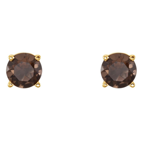 14k Yellow Gold 5mm Round Smoky Quartz Earrings