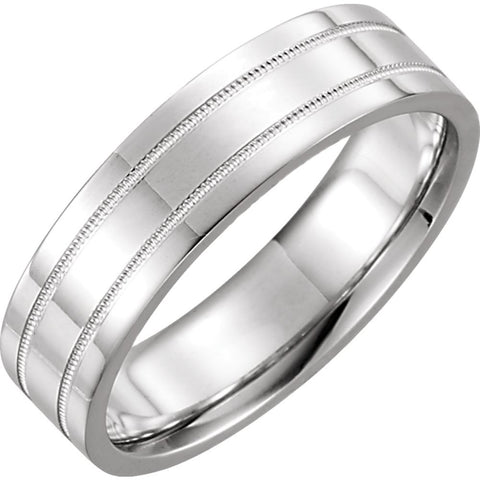 14k White Gold 6mm Flat Comfort Fit Milgrain Band Size 11