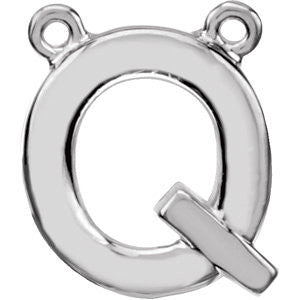 14k White Gold Letter "Q" Block Initial Necklace Center