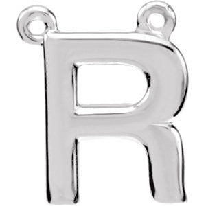 14k White Gold Letter "R" Block Initial Necklace Center