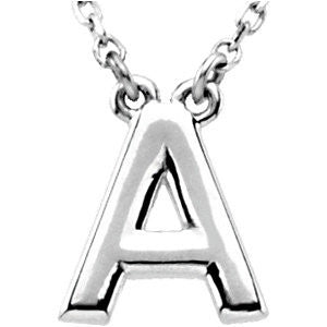 Sterling Silver Letter "A" Block Initial 16" Necklace