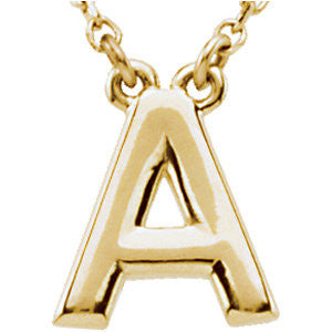 14k Yellow Gold Letter "A" Block Initial 16" Necklace