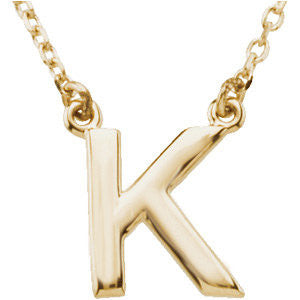 14k Yellow Gold Letter "K" Block Initial 16" Necklace