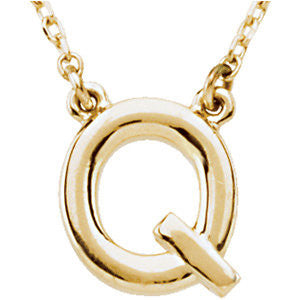 14k Yellow Gold Letter "Q" Block Initial 16" Necklace