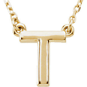 14k Yellow Gold Letter "T" Block Initial 16" Necklace