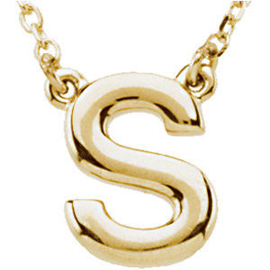 14k Yellow Gold Letter "S" Block Initial 16" Necklace