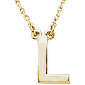 14k Yellow Gold Letter "L" Block Initial 16" Necklace