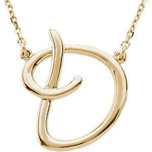 14k Yellow Gold "D" Script Initial 16" Necklace