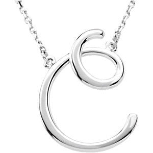 Sterling Silver "C" Script Initial 16" Necklace