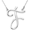 Silver Fashion Script Initial Necklace with Initial 'F' ( 16 Inch )